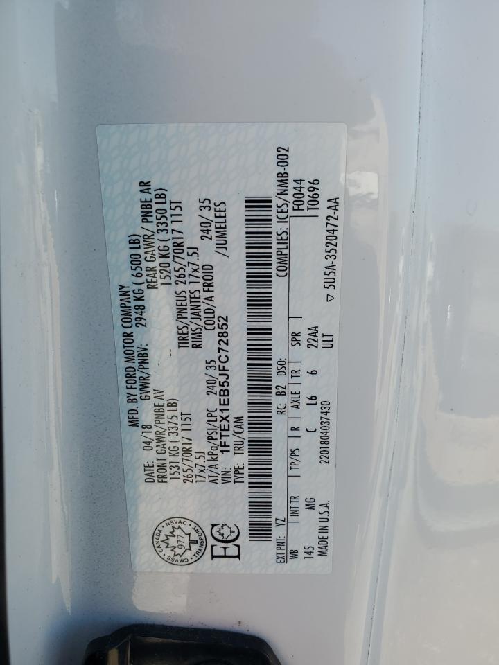 2018 Ford F-150 VIN 1FTEX1EB5JFC72852 Copart auction photo, front end damage thumbnail 12