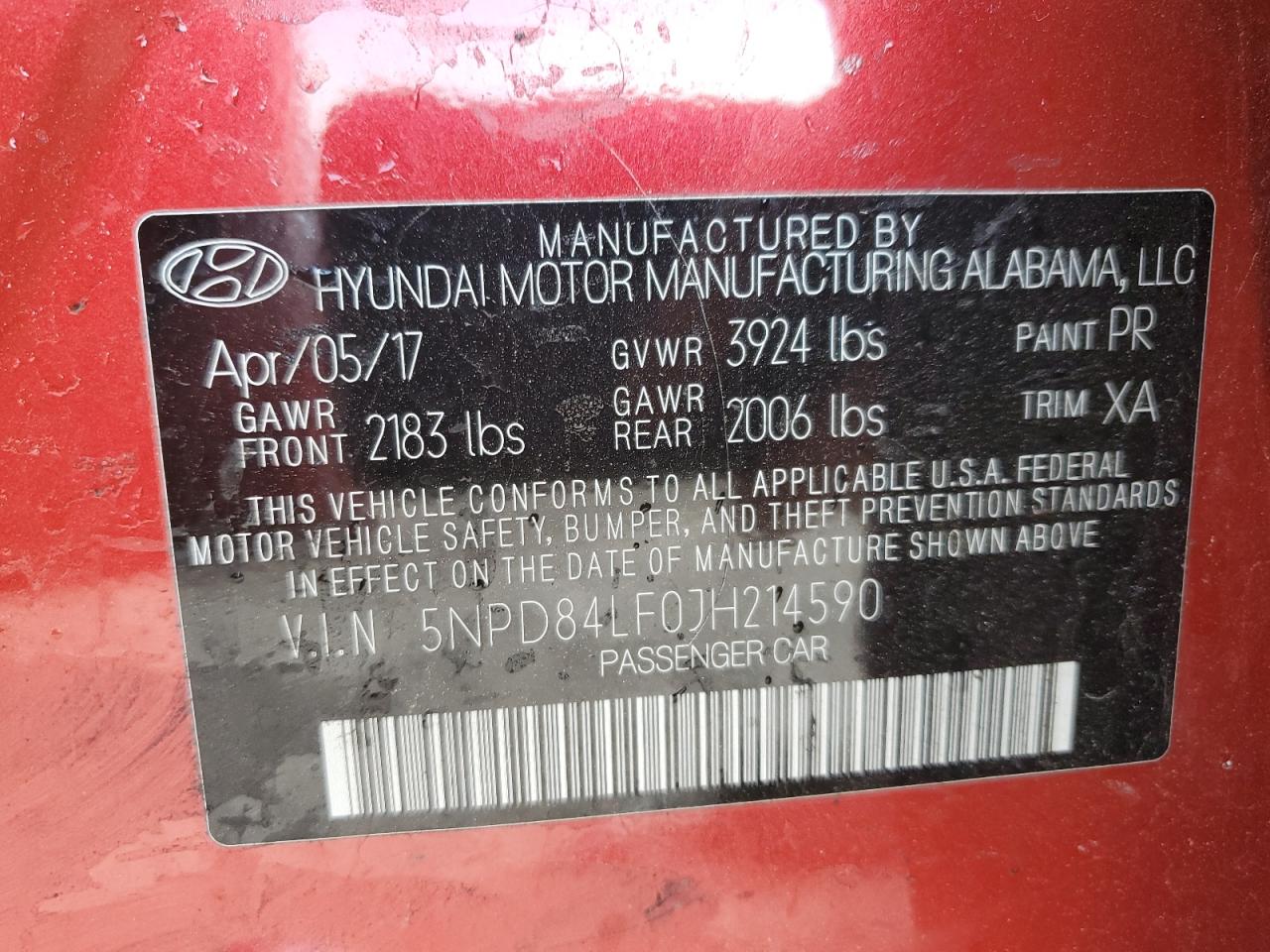 2018 Hyundai Elantra VIN 5NPD84LF0JH214590 Copart auction photo, front end / side damage thumbnail 15
