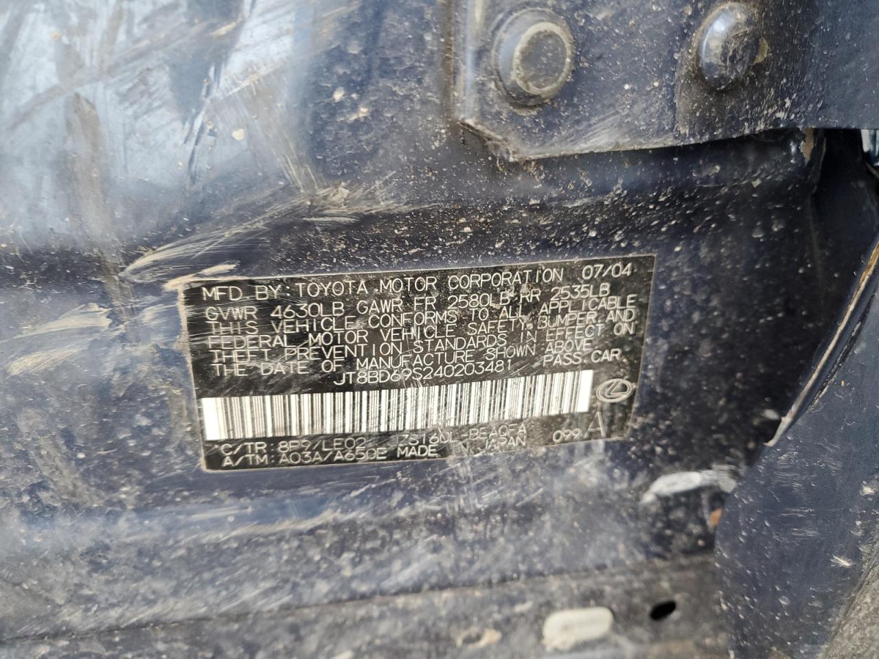 2004 Lexus GS 300 VIN JT8BD69S240203481 Copart auction photo, all over damage thumbnail 12