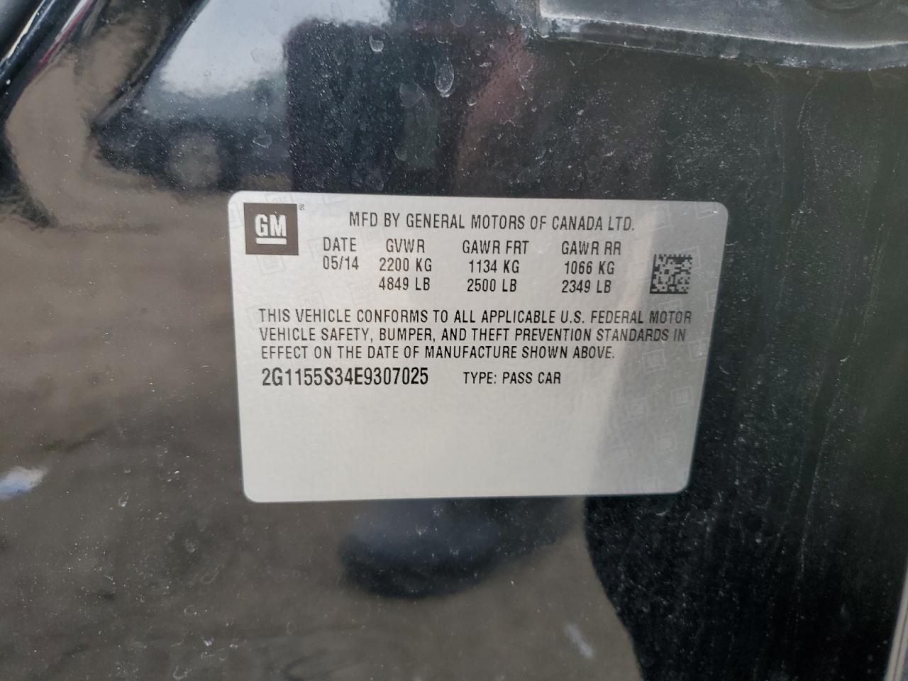 2014 Chevrolet Impala VIN 2G1155S34E9307025 Copart auction photo, front end damage thumbnail 12