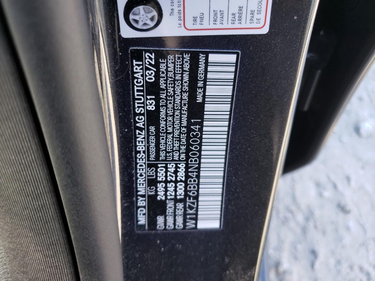 2022 Mercedes-Benz E-klasse VIN W1KZF6BB4NB060341 Copart auction photo, front end / minor dent/scratches damage thumbnail 14