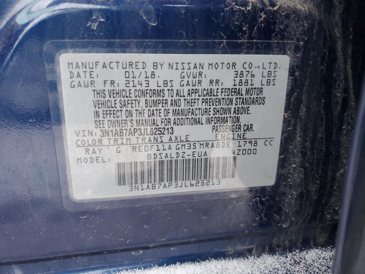 2018 Nissan Sentra VIN 3N1AB7AP3JL625213 Copart auction photo, front end damage thumbnail 14