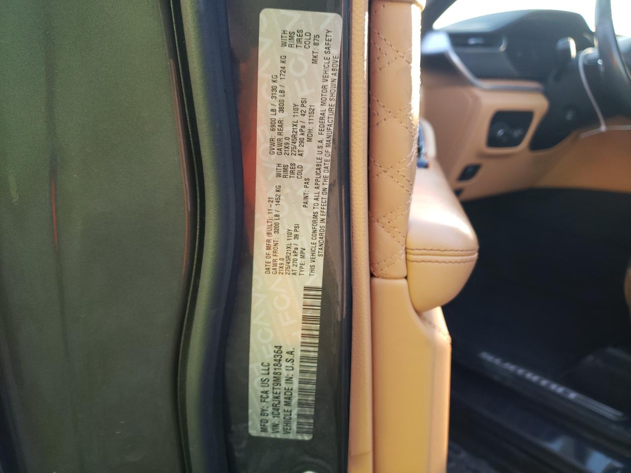 2021 Jeep Grand Cherokee VIN 1C4RJKET9M8184364 Copart auction photo, rejected repair / undercarriage damage thumbnail 13