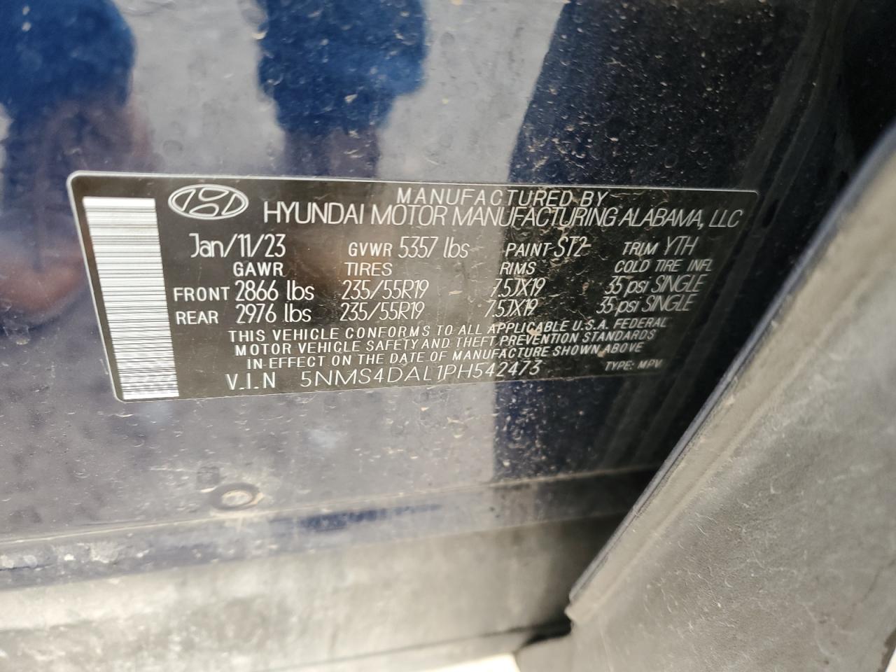 2023 Hyundai Santa Fe VIN 5NMS4DAL1PH542473 Copart auction photo, rear end damage thumbnail 13