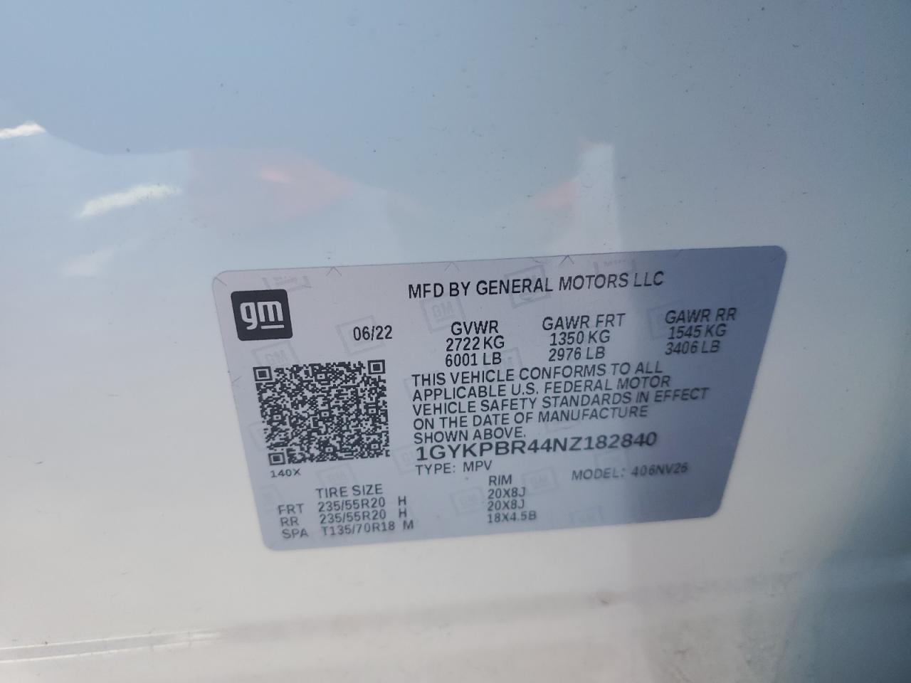 2022 Cadillac XT6 VIN 1GYKPBR44NZ182840 Copart auction photo, front end / side damage thumbnail 13