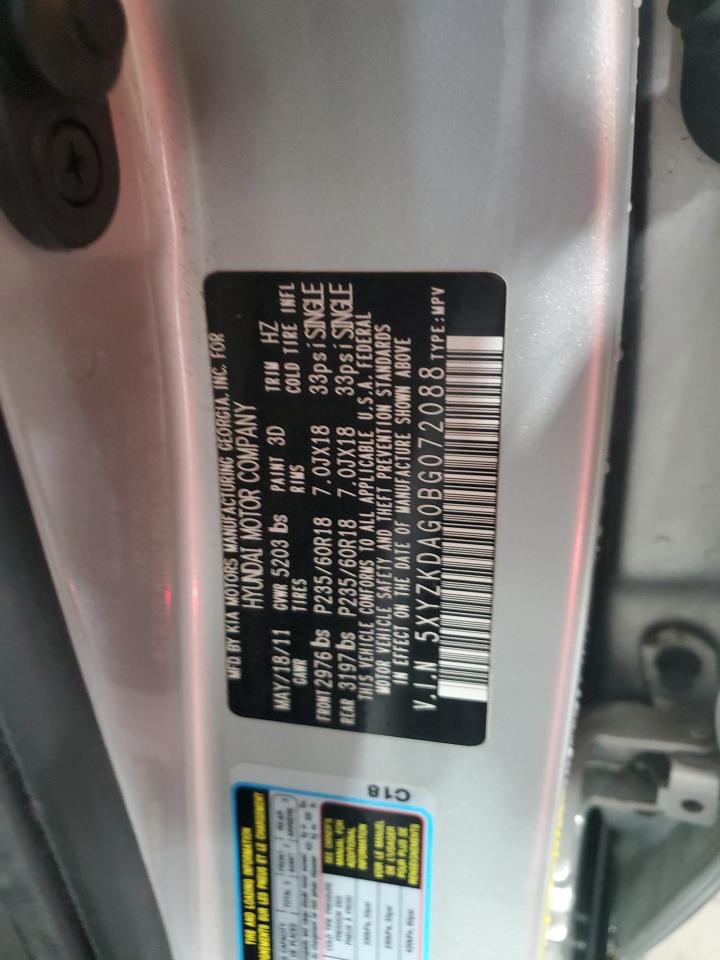 2011 Hyundai Santa Fe VIN 5XYZKDAG0BG072088 Copart auction photo, front end damage thumbnail 13