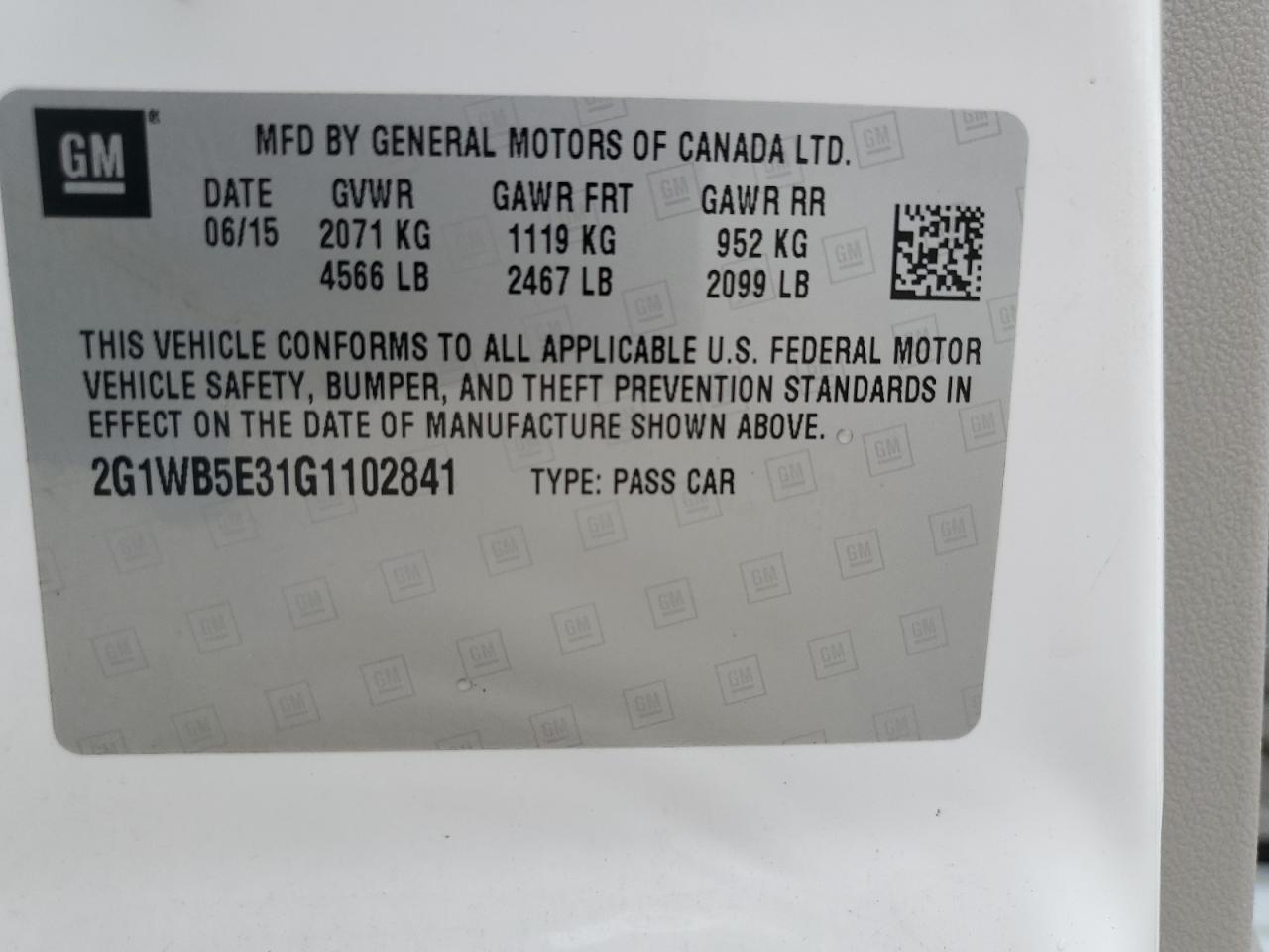 2016 Chevrolet Impala VIN 2G1WB5E31G1102841 Copart auction photo, front end / minor dent/scratches damage thumbnail 13
