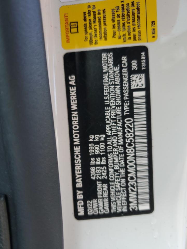 2022 BMW 2er VIN 3MW23CM00N8C58220 Copart auction photo, rear end damage thumbnail 12