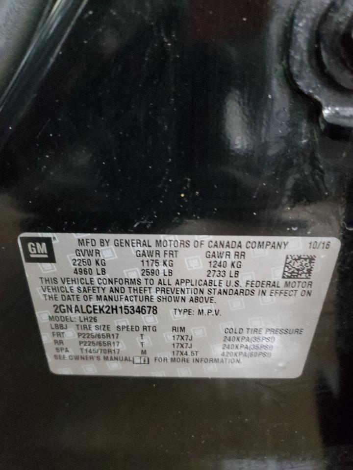 2017 Chevrolet Equinox VIN 2GNALCEK2H1534678 Copart auction photo, side / rear end damage thumbnail 13