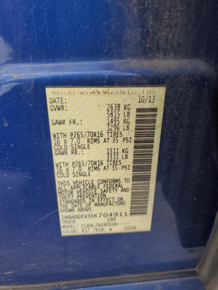 2014 Nissan Navara (Frontier) VIN 1N6AD0EV3EN704911 Copart auction photo, front end damage thumbnail 12
