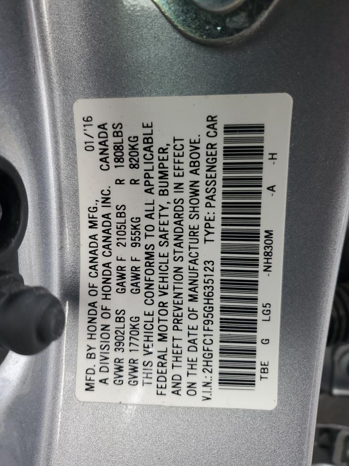2016 Honda Civic VIN 2HGFC1F95GH635123 Copart auction photo, rear end damage thumbnail 13