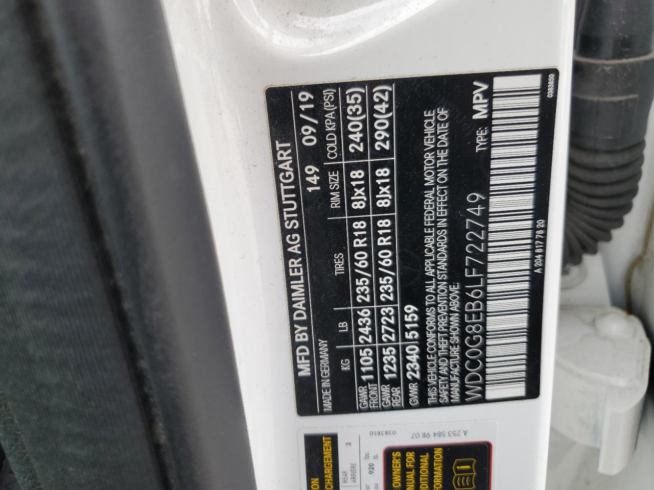 2020 Mercedes-Benz GLC VIN WDC0G8EB6LF722749 Copart auction photo, rear end damage thumbnail 14