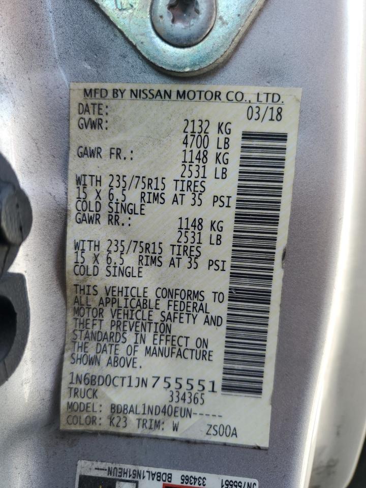 2018 Nissan Navara (Frontier) VIN 1N6BD0CT1JN755551 Copart auction photo, front end damage thumbnail 12