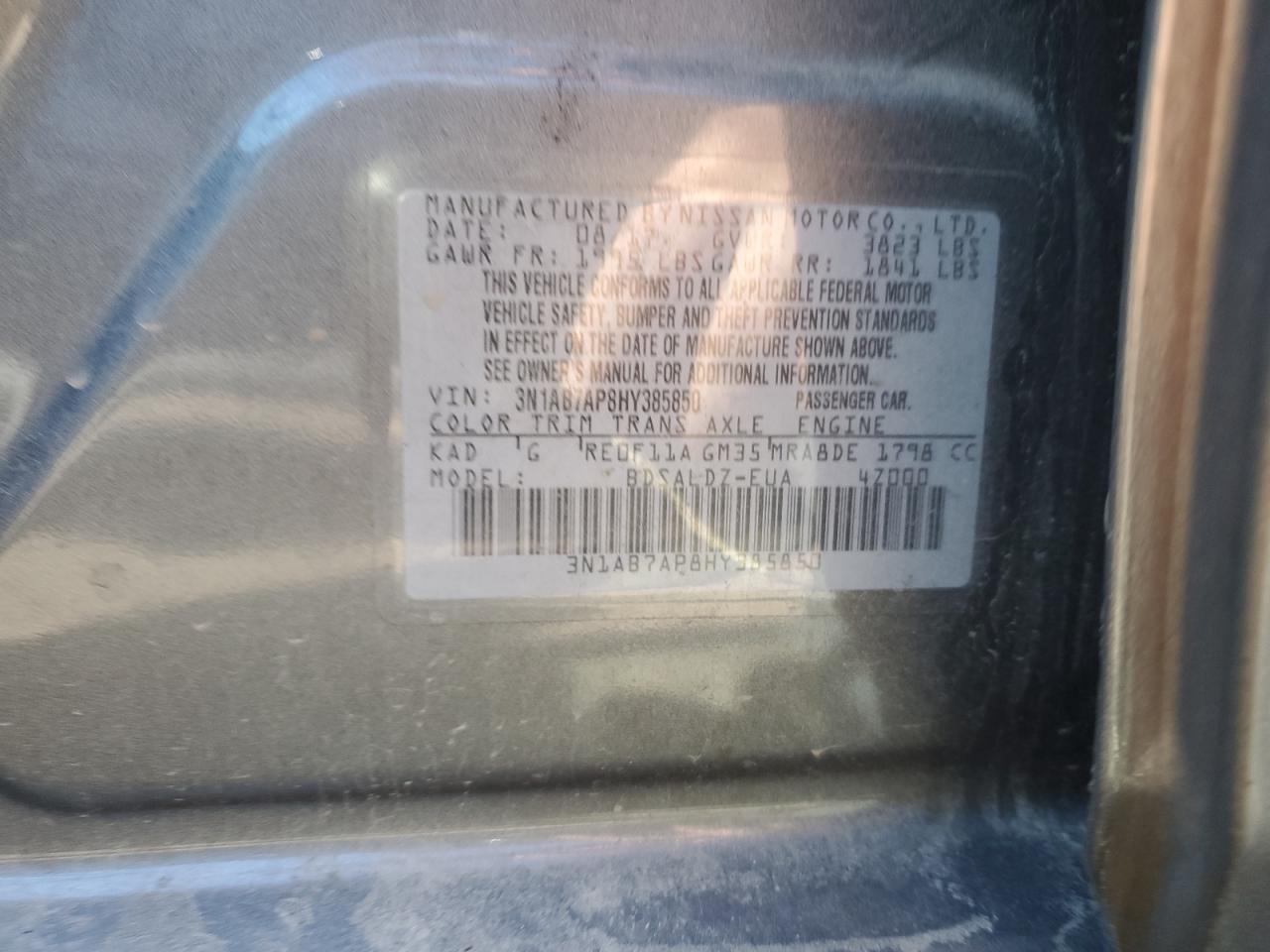 2017 Nissan Sentra VIN 3N1AB7AP8HY385850 Copart auction photo, side / minor dent/scratches damage thumbnail 12