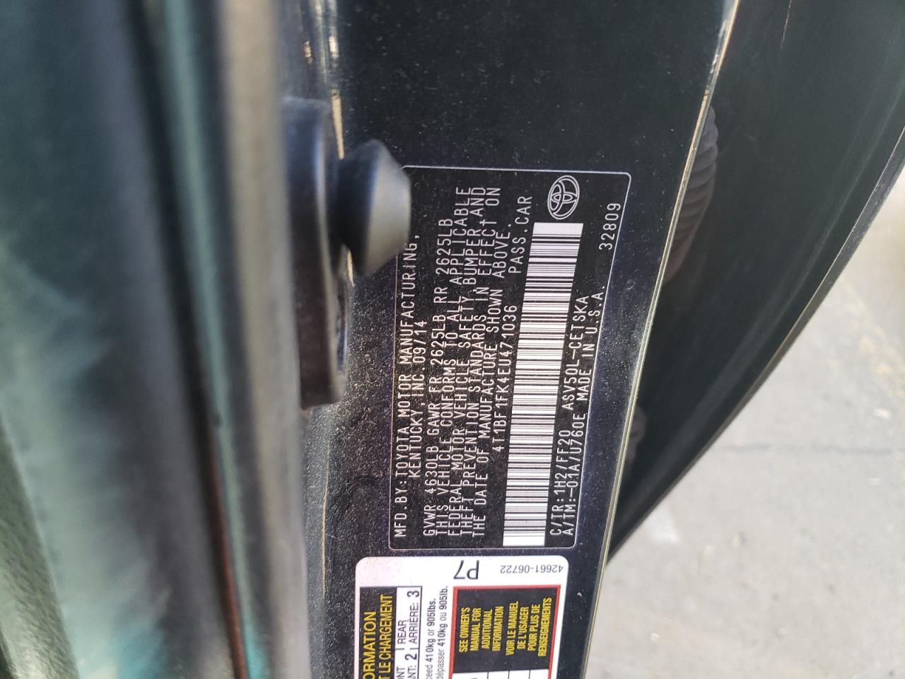2014 Toyota Camry VIN 4T1BF1FK4EU471036 Copart auction photo, front end / minor dent/scratches damage thumbnail 12