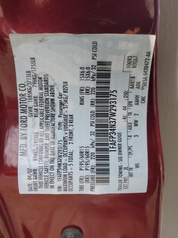 2007 Ford Focus VIN 1FAFP34N37W293175 Copart auction photo, front end damage thumbnail 12