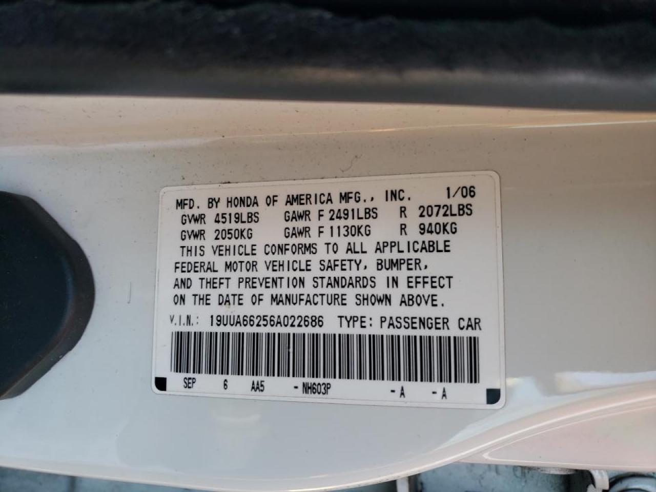 2006 Acura TL VIN 19UUA66256A022686 Copart auction photo, front end damage thumbnail 12