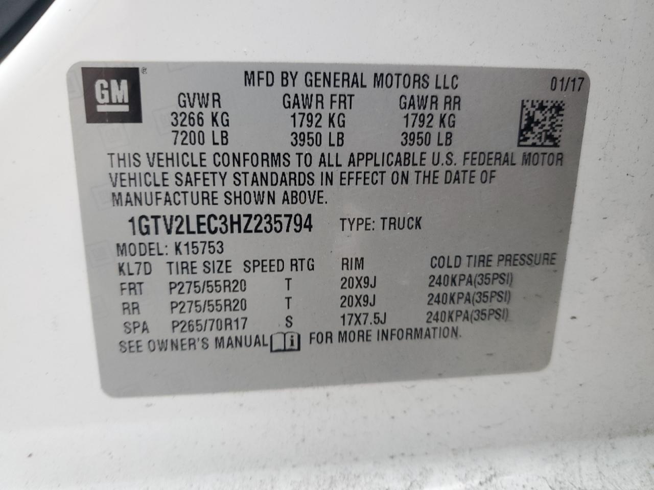 2017 GMC Sierra VIN 1GTV2LEC3HZ235794 Copart auction photo, all over damage thumbnail 14
