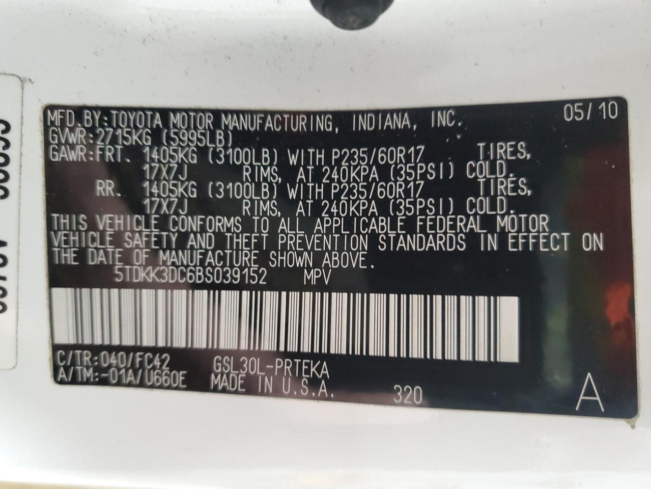 2011 Toyota Sienna VIN 5TDKK3DC6BS039152 Copart auction photo, front end damage thumbnail 14