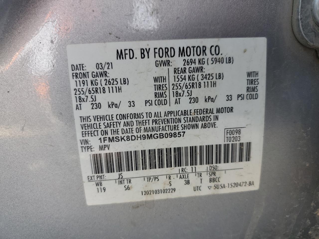 2021 Ford Explorer VIN 1FMSK8DH9MGB09857 Copart auction photo, all over damage thumbnail 15