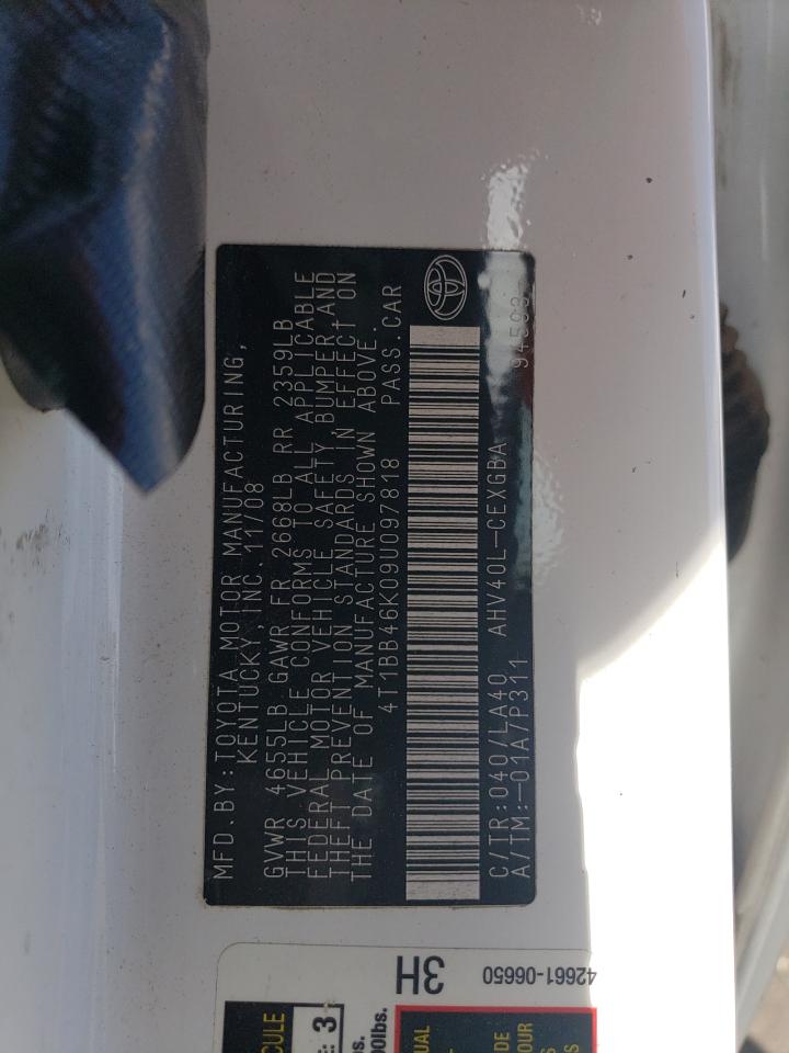 2009 Toyota Camry VIN 4T1BB46K09U097818 Copart auction photo, front end damage thumbnail 12