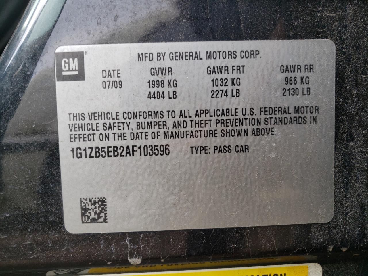 2010 Chevrolet Malibu VIN 1G1ZB5EB2AF103596 Copart auction photo, front end / minor dent/scratches damage thumbnail 15