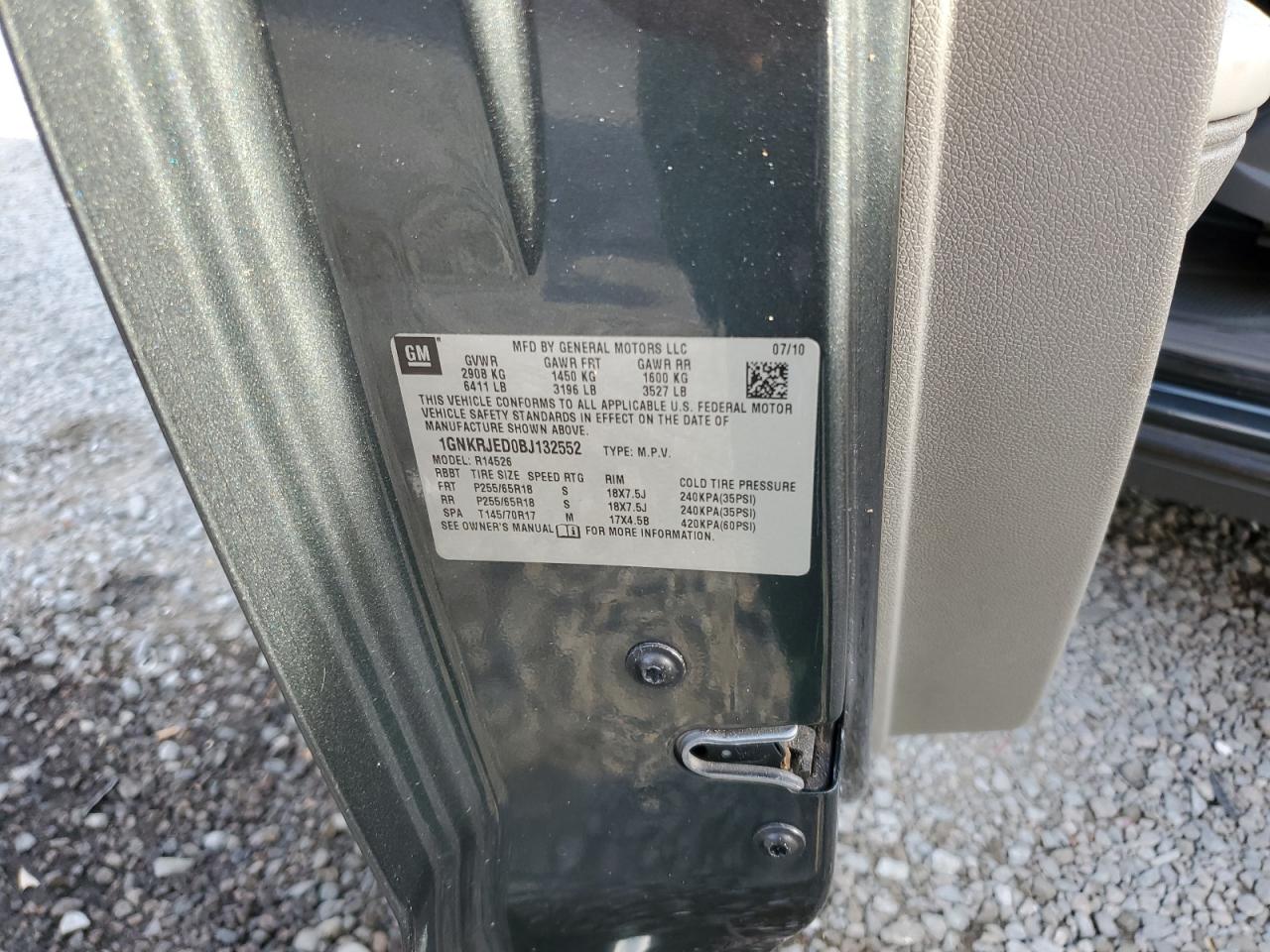 2011 Chevrolet Traverse VIN 1GNKRJED0BJ132552 Copart auction photo, water/flood damage thumbnail 14