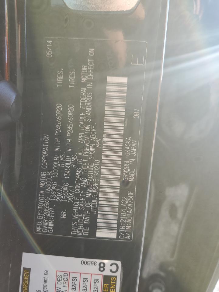 2014 Toyota 4Runner VIN JTEBU5JR2E5190218 Copart auction photo, front end damage thumbnail 15