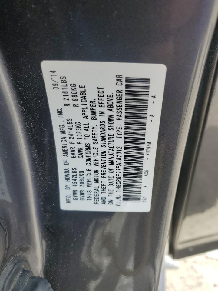 2015 Honda Accord VIN 1HGCR6F77FA002312 Copart auction photo, rear end / minor dent/scratches damage thumbnail 15