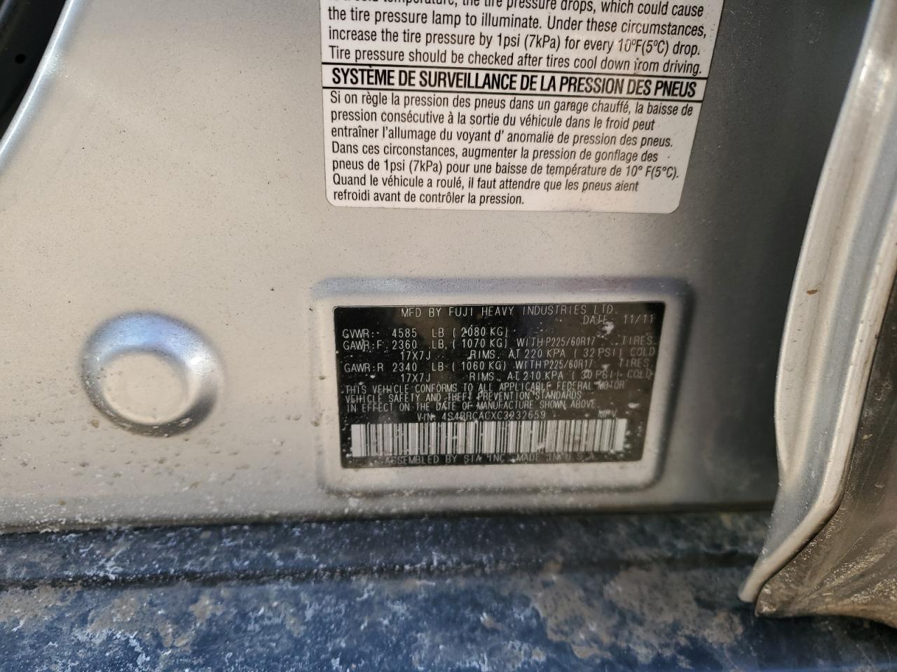 2012 Subaru Outback VIN 4S4BRCACXC3232659 Copart auction photo, rear end damage thumbnail 14