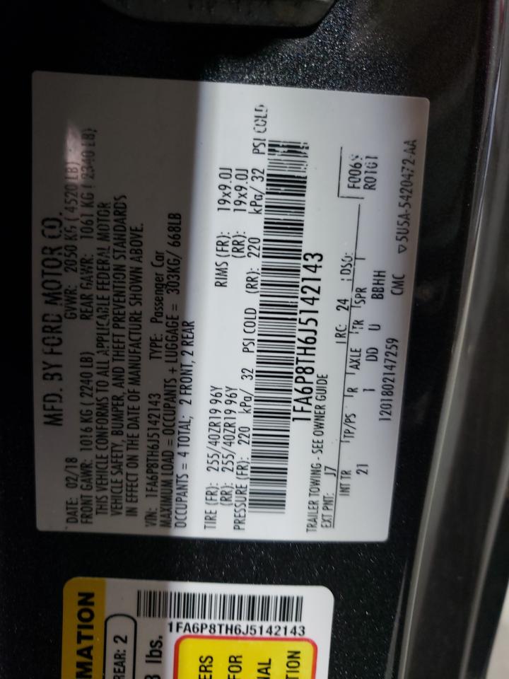 2018 Ford Mustang VIN 1FA6P8TH6J5142143 Copart auction photo, mechanical / minor dent/scratches damage thumbnail 12