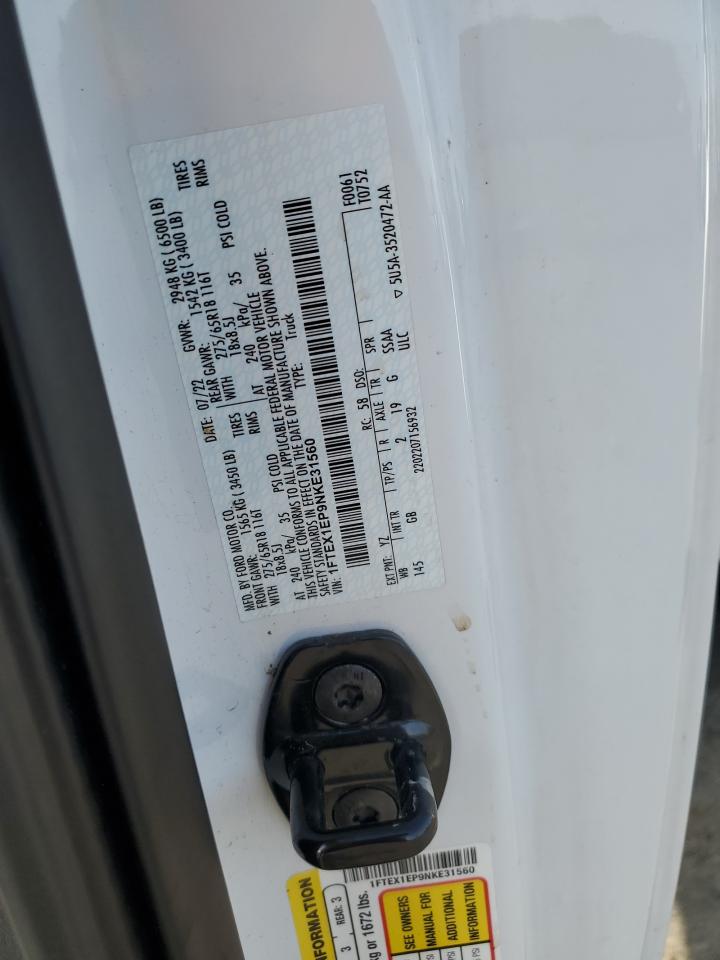 2022 Ford F-150 VIN 1FTEX1EP9NKE31560 Copart auction photo, all over damage thumbnail 15