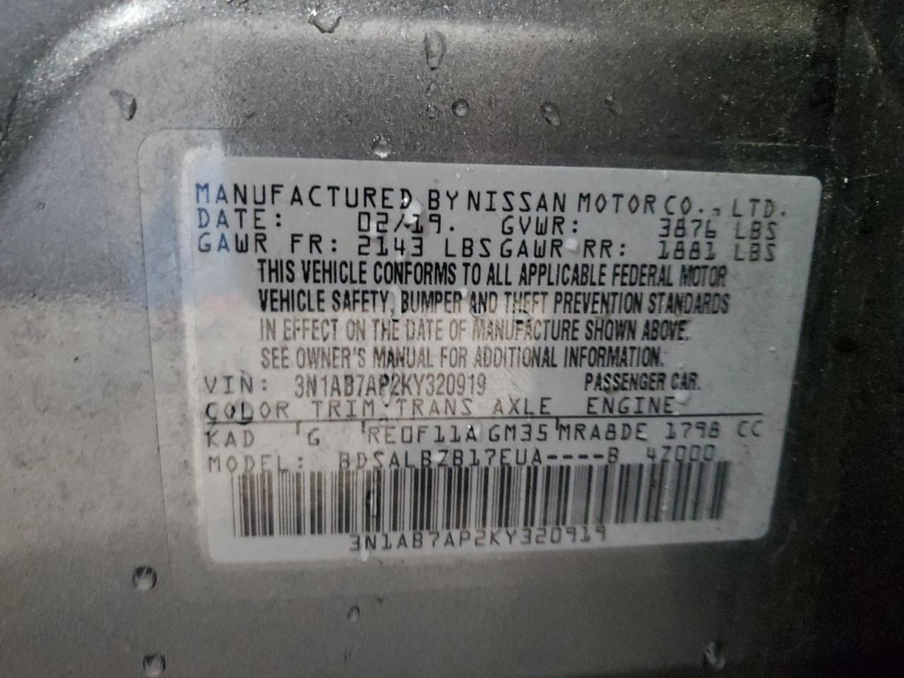 2019 Nissan Sentra VIN 3N1AB7AP2KY320919 Copart auction photo, all over / mechanical damage thumbnail 12