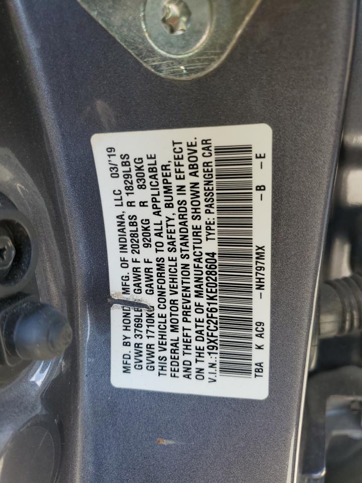 2019 Honda Civic VIN 19XFC2F61KE028604 Copart auction photo, frame damage / front end damage thumbnail 13