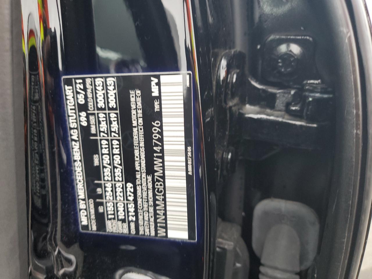 2021 Mercedes-Benz GLB VIN W1N4M4GB7MW147996 Copart auction photo, rear end damage thumbnail 13