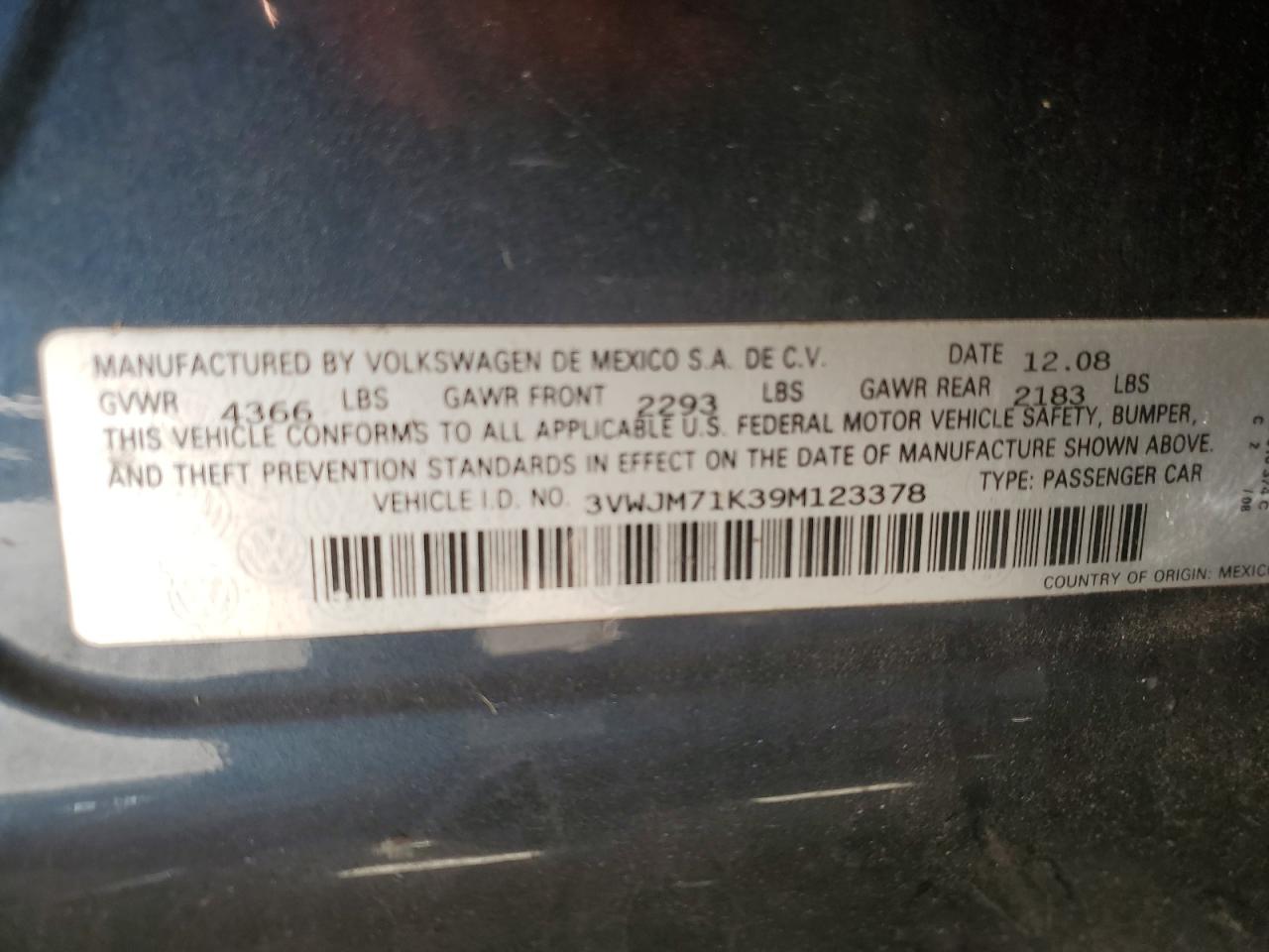 2009 Volkswagen Jetta VIN 3VWJM71K39M123378 Copart auction photo, front end / mechanical damage thumbnail 13