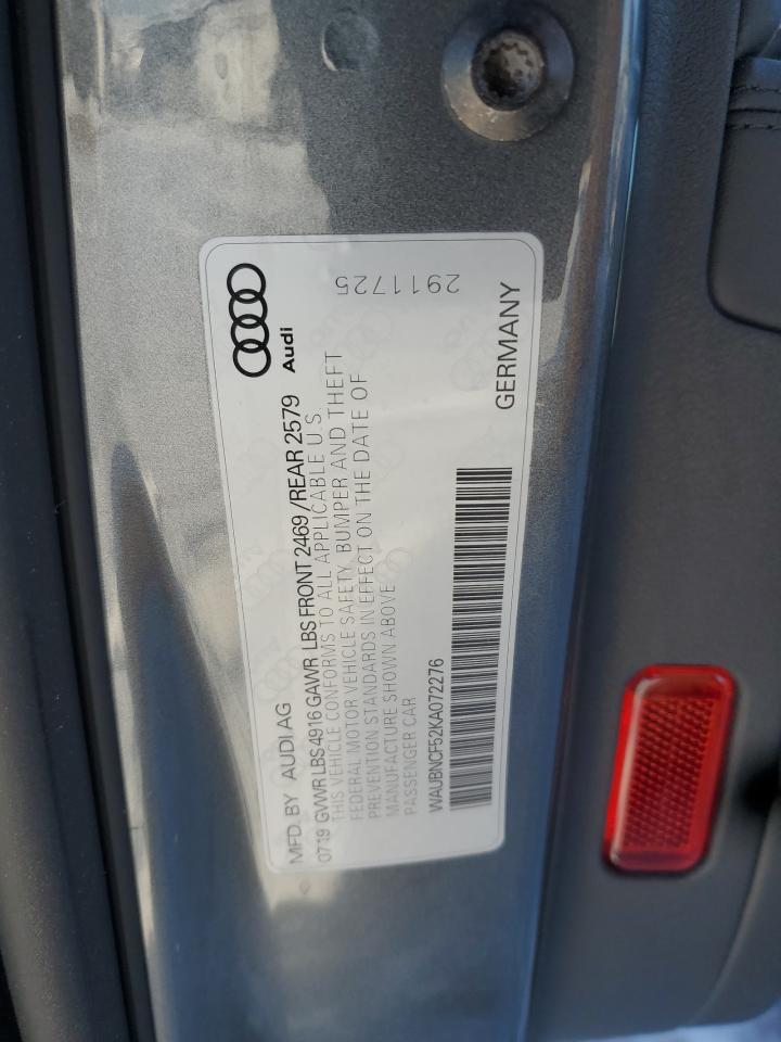 2019 Audi A5 VIN WAUBNCF52KA072276 Copart auction photo, all over damage thumbnail 12