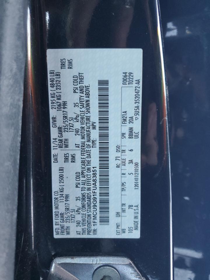 2015 Ford Escape VIN 1FMCU9G91FUA83851 Copart auction photo, front end / side damage thumbnail 15