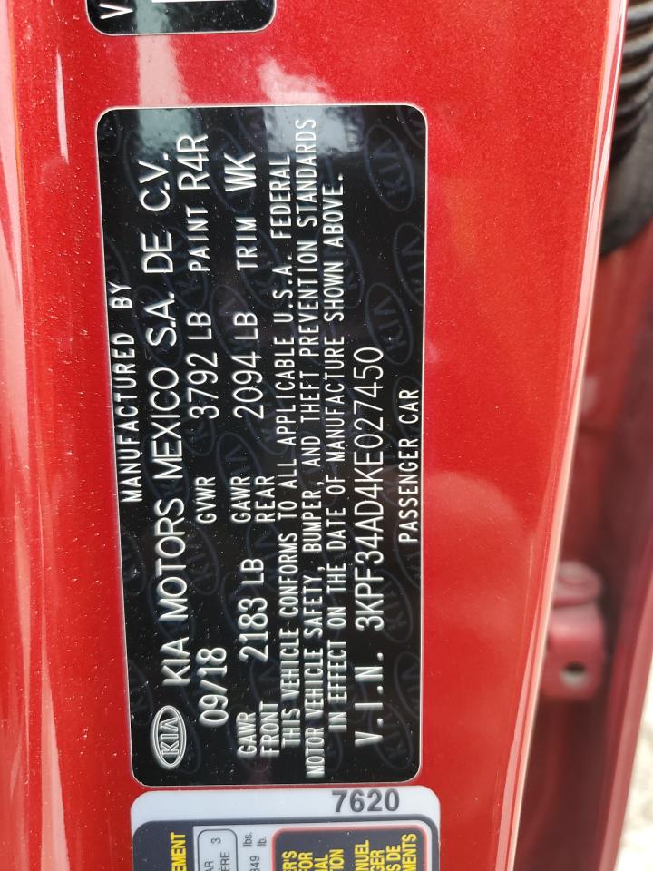 2019 KIA Forte VIN 3KPF34AD4KE027450 Copart auction photo, front end / rear end damage thumbnail 12