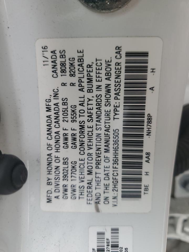 2017 Honda Civic VIN 2HGFC1F36HH636505 Copart auction photo, front end / minor dent/scratches damage thumbnail 12