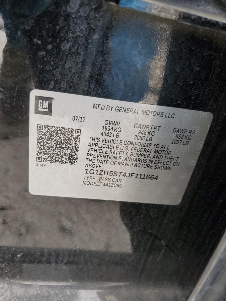 2018 Chevrolet Malibu VIN 1G1ZB5ST4JF111664 Copart auction photo, front end damage thumbnail 14