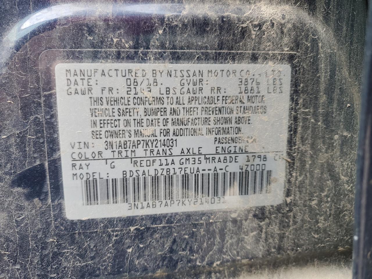 2019 Nissan Sentra VIN 3N1AB7AP7KY214031 Copart auction photo, front end / minor dent/scratches damage thumbnail 12