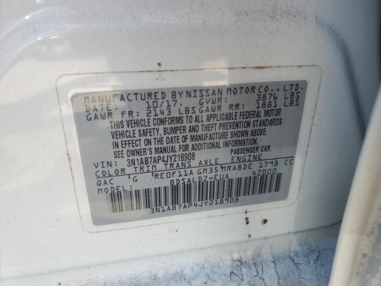 2018 Nissan Sentra VIN 3N1AB7AP4JY218908 Copart auction photo, rear end / front end damage thumbnail 12