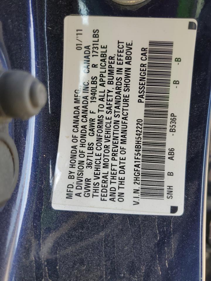 2011 Honda Civic VIN 2HGFA1F54BH542220 Copart auction photo, side damage thumbnail 13