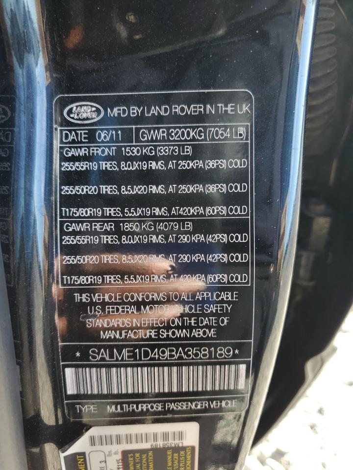 2011 Land Rover Range Rover VIN SALME1D49BA358189 Copart auction photo, mechanical damage thumbnail 13