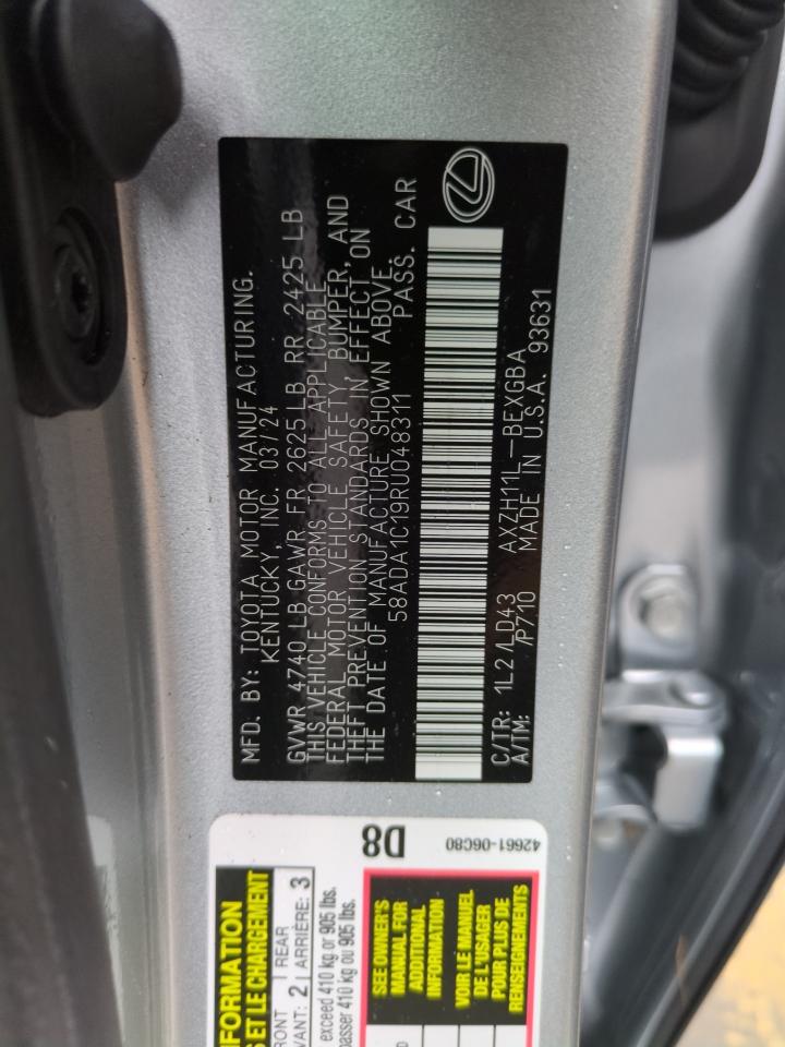 2024 Lexus ES VIN 58ADA1C19RU048311 Copart auction photo, water/flood damage thumbnail 13