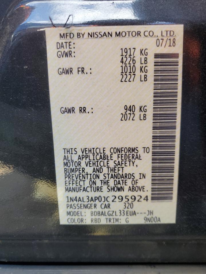 2018 Nissan Altima VIN 1N4AL3AP0JC295924 Copart auction photo, water/flood damage thumbnail 12