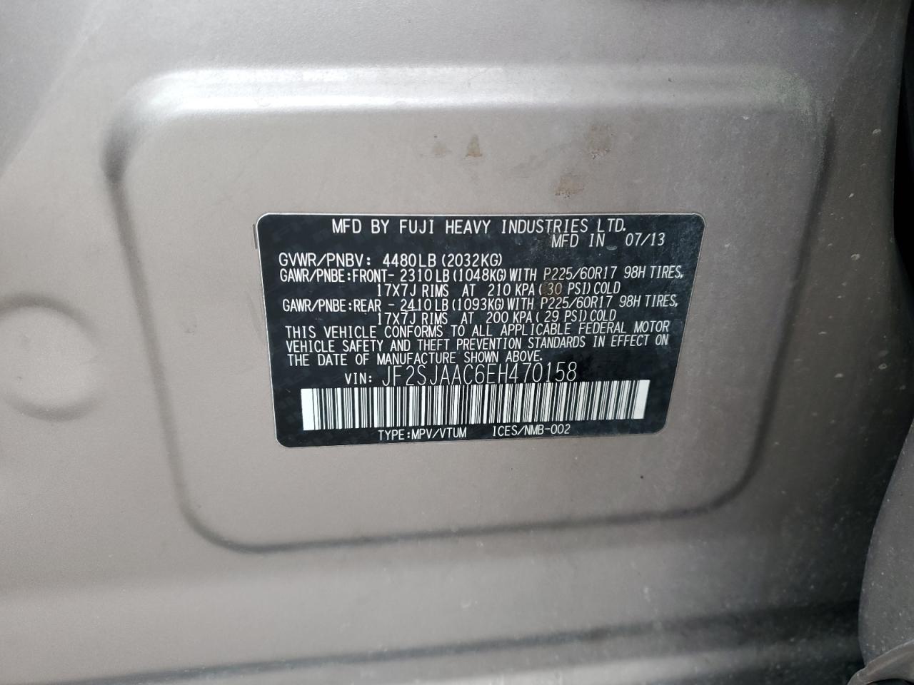 2014 Subaru Forester VIN JF2SJAAC6EH470158 Copart auction photo, side damage thumbnail 9