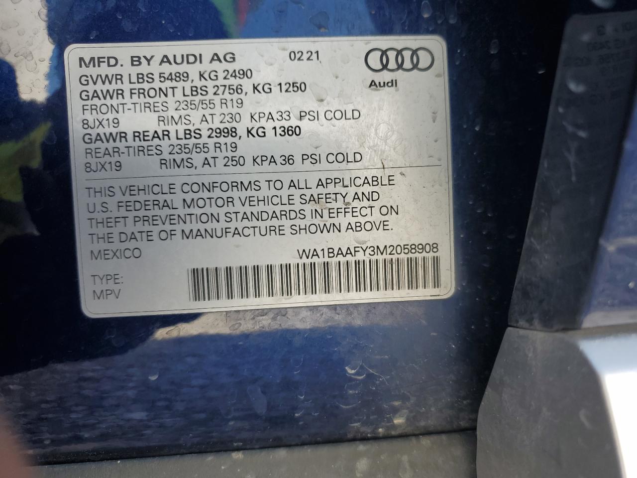 2021 Audi Q5 VIN WA1BAAFY3M2058908 Copart auction photo, front end damage thumbnail 13