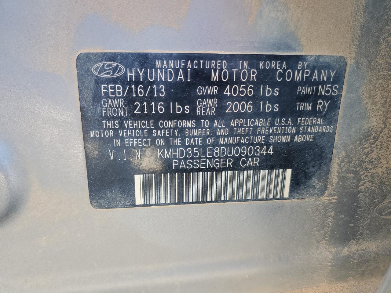 2013 Hyundai Elantra VIN KMHD35LE8DU090344 Copart auction photo, front end / side damage thumbnail 15